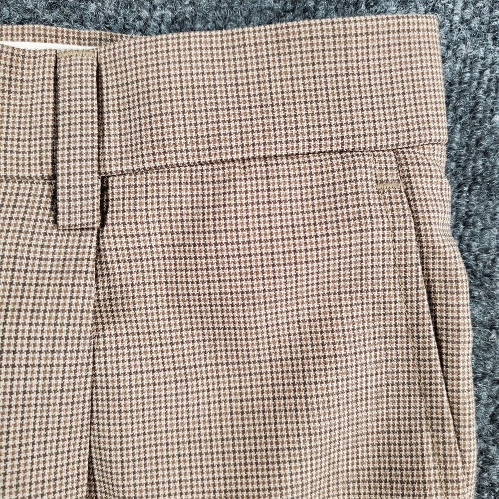 Hart Schaffner Marx Wool Trousers Mens 34 Houndstooth Tan Pleated Cuffed